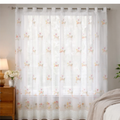 Linen Sheer - Orange Pink Flower Print with Bottom Lace - Pack Of 1 Curtain