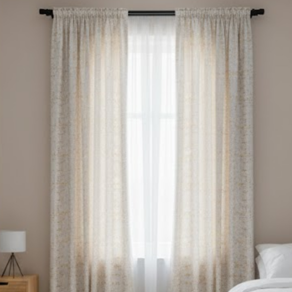 Cotton Light - Golden texture Print Curtains - Pack of 1
