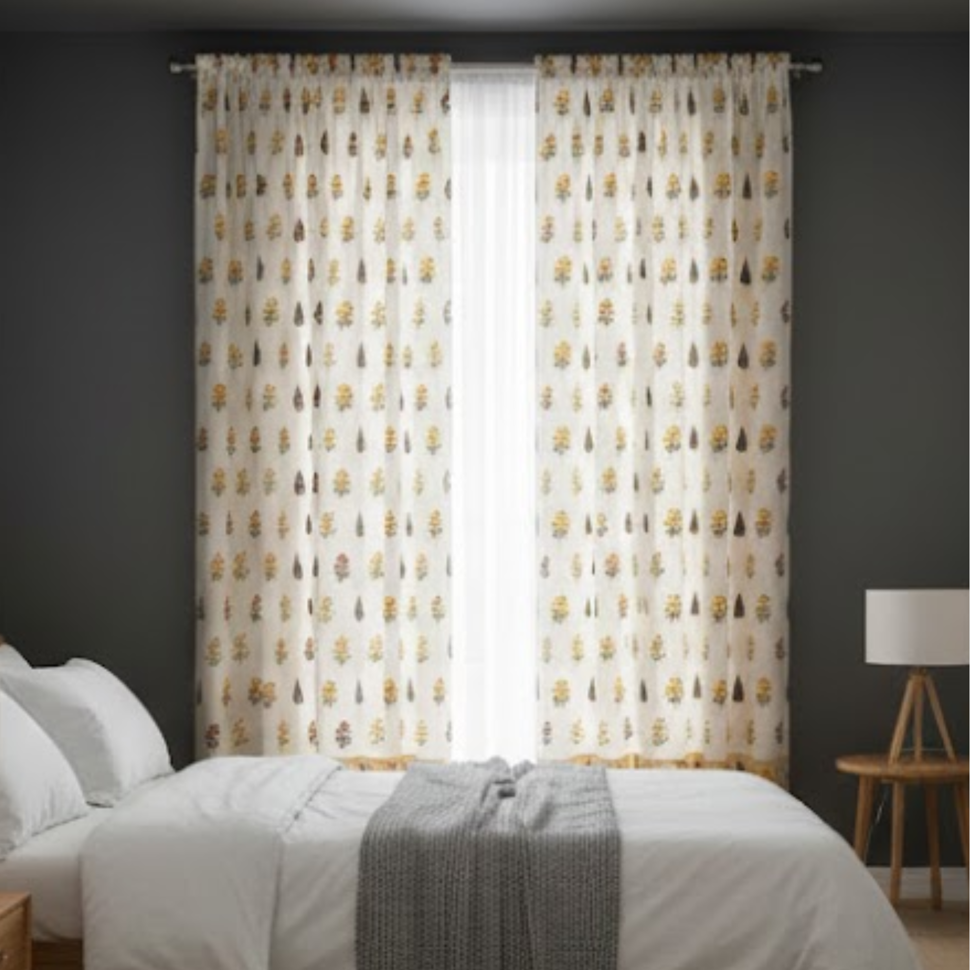 Cotton Light  - Room Darkening Floral Beige Curtains - Pack of 1 Curtain