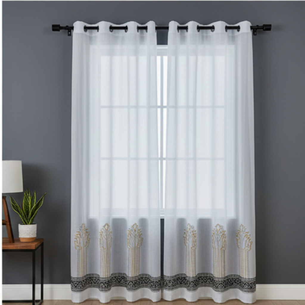 Linen Sheer - Gold and Black Patterns Print - Pack Of 1 Curtain