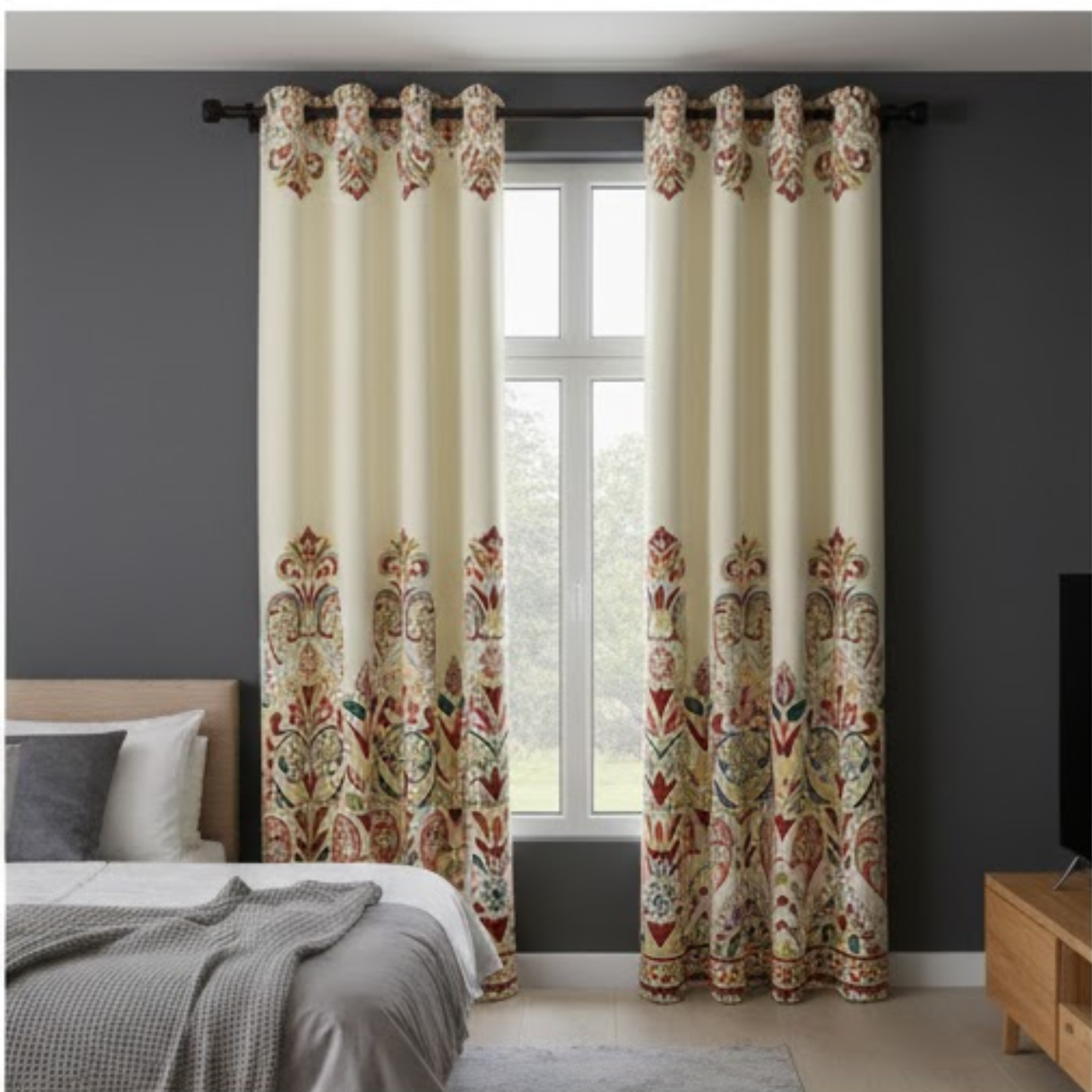 Cotton - Room Darkening Floral Curtains - Pack of 1 Curtain