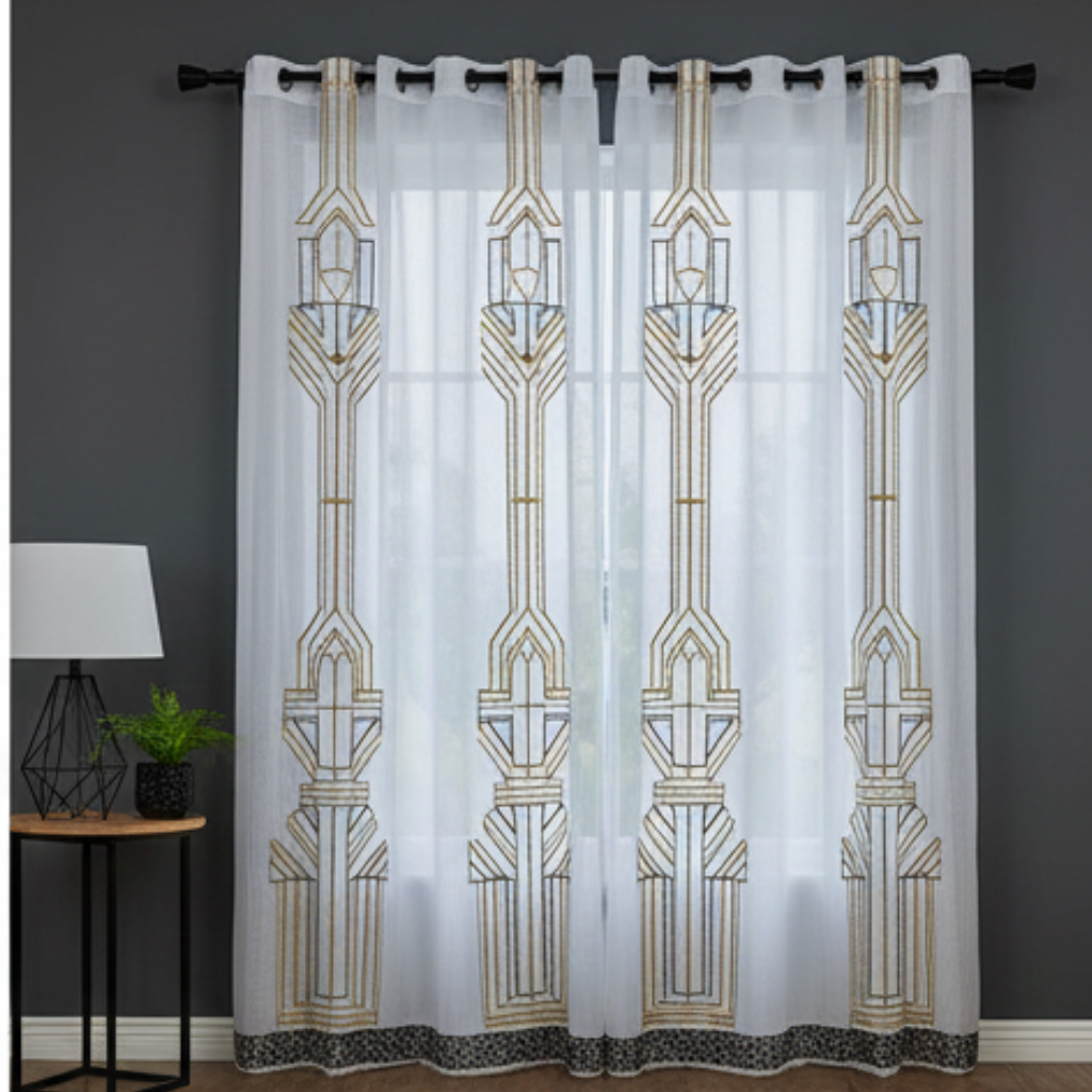 Linen Sheer - Geometric Patterns Print - Pack Of 1 Curtain