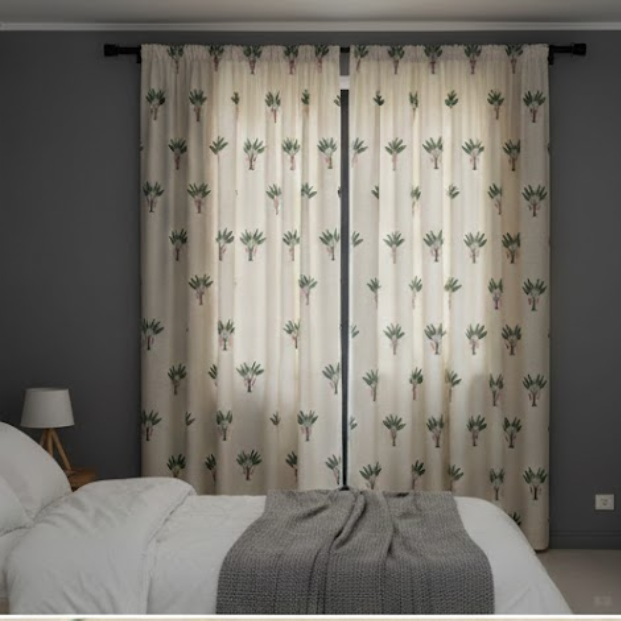 Cotton Light - Light Filtering Palm Tree Print - Pack of 1 Curtain