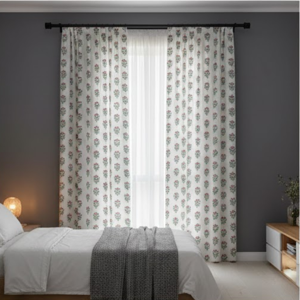 Cotton Light - Livingroom Darkening Floral White Curtains - Pack of 1 Curtain