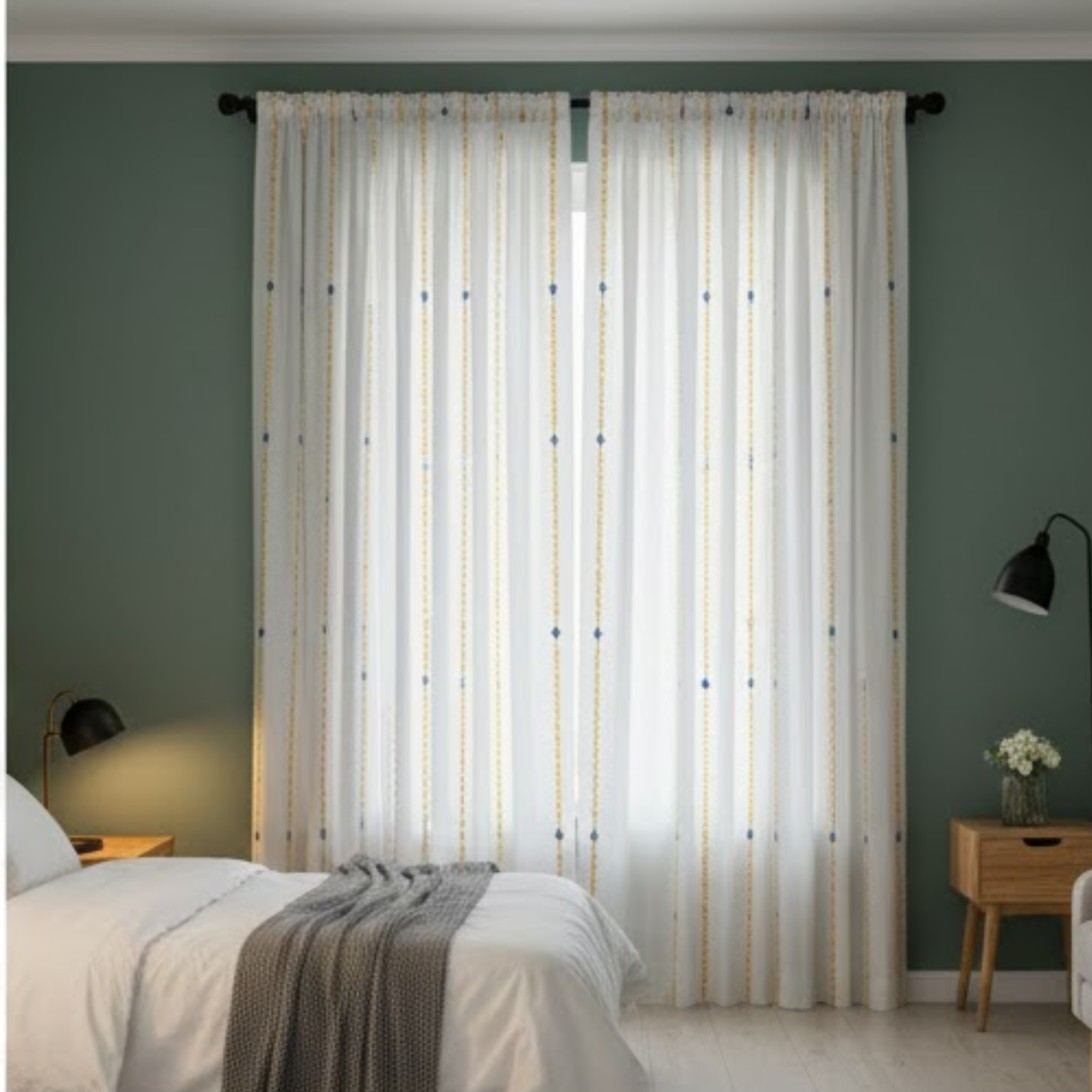 Cotton Light - Yellow Stripes Blue Kalash Print - Pack of 1 Curtain
