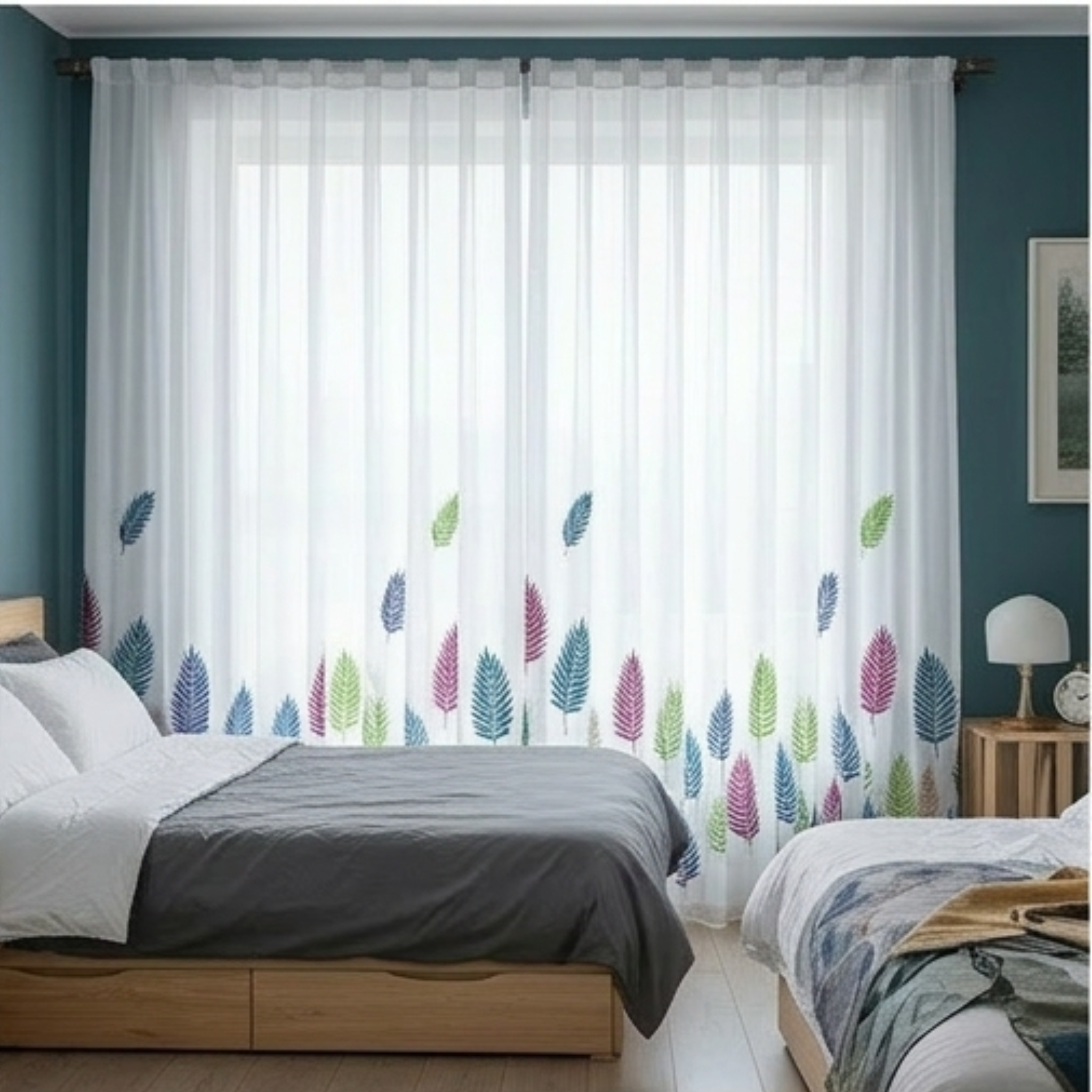 Linen Sheer - Fish & Aqua Print - Pack Of 1 Curtain