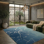 Stylish blue theme rug design  - Rectangle - Premium Wool Carpet