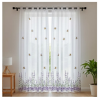 Linen Sheer - Bee Designs Lavendar Flower Print - Pack Of 1 Curtain