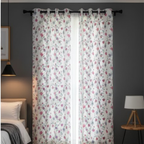 Cotton Light - Room Darkening Floral Printing White Curtains - Pack of 1 Curtain