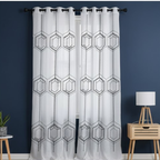 Linen Sheer - Geometric Pattern with black  lines  - Pack Of 1 Curtain