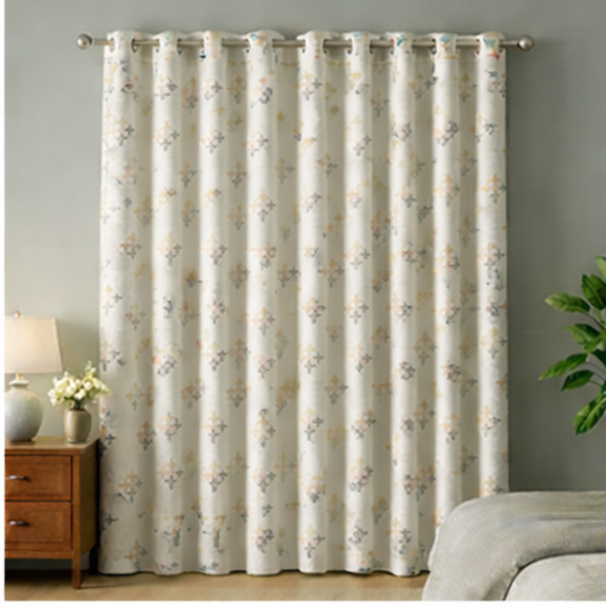 Cotton - Room Darkening Squre Floral Curtains - Pack of 1 Curtain