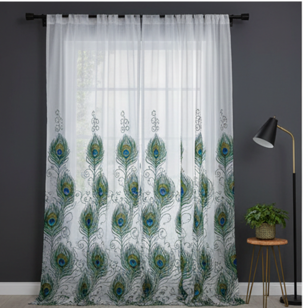 Linen Sheer - Peacock feather Desing - Pack Of 1 Curtain