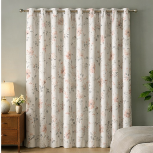Cotton - Room Darkening Floral White - Curtains - Pack of 1 Curtain