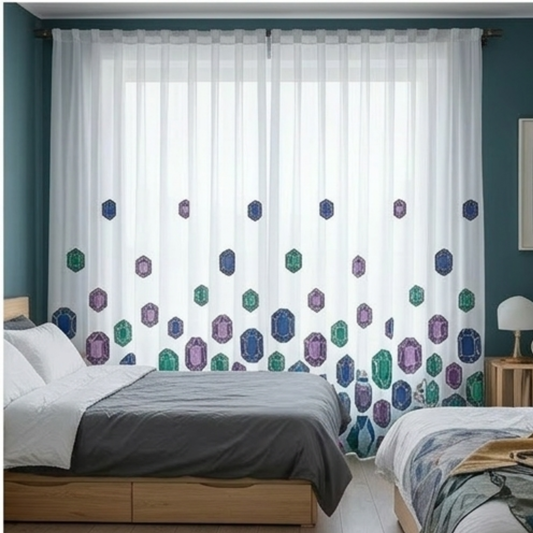 Linen Sheer - Fish & Aqua Print - Pack Of 1 Curtain