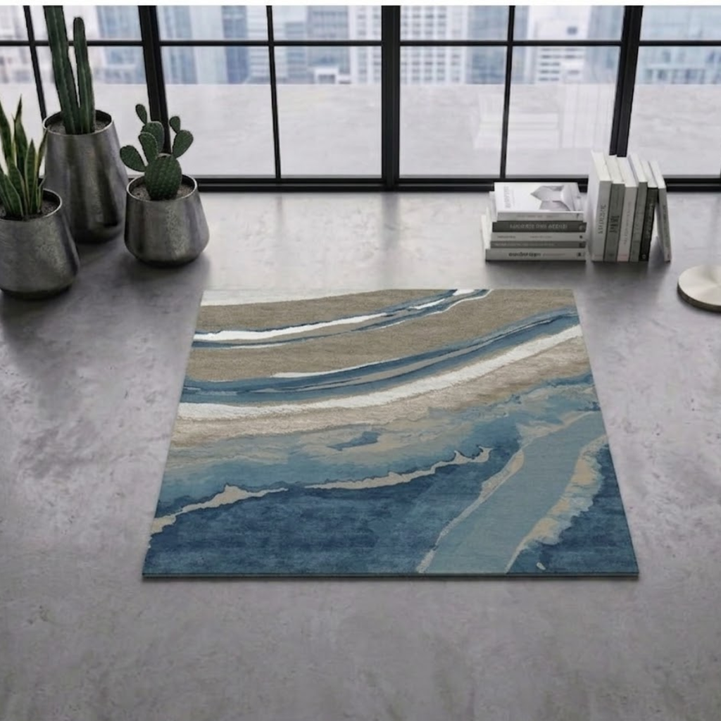 Abstract blue pattern rug design - Square - Premium Wool Carpet
