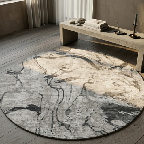 Abstract white & Grey pattern rug - Circle - Premium Wool Carpet