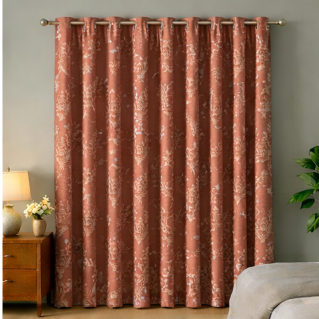 Cotton - Bedroom - Livingroom Darkening Patterned Orange Curtains - Pack of 1 Curtain