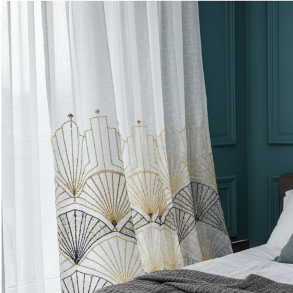 Linen Sheer - Geometric pattern Print - Pack Of 1 Curtain