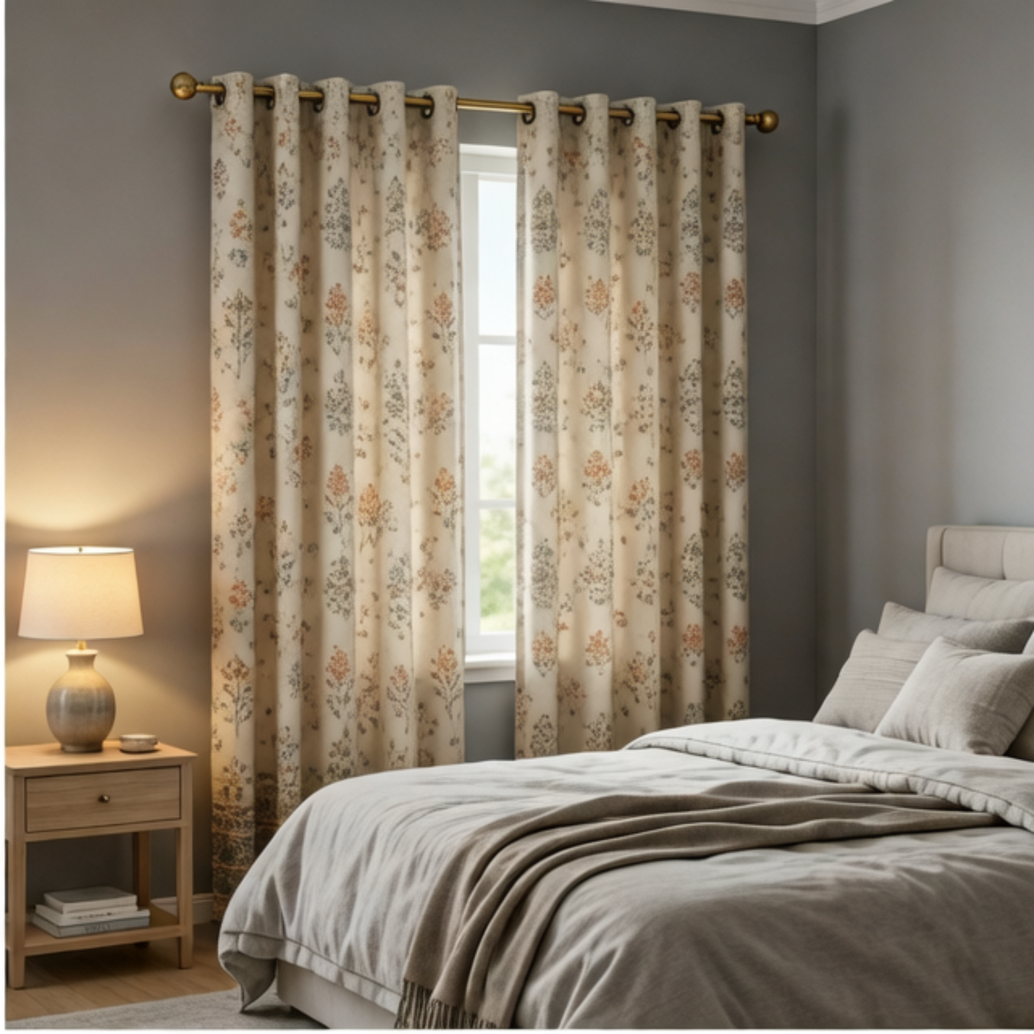 Cotton Heavy - Room Darkening Floral Printing Curtains - Pack of 1 Curtain