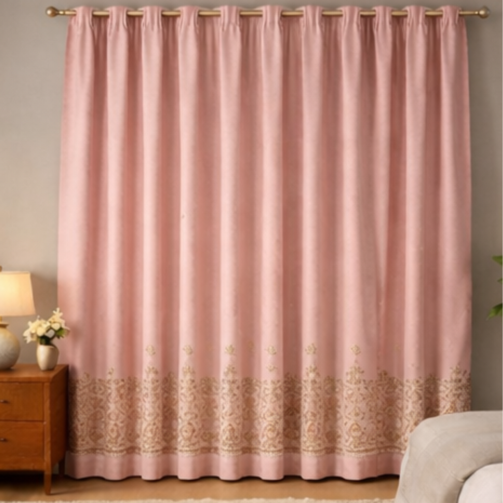 Cotton - Room Darkening Floral light pink Curtains - Pack of 1 Curtain