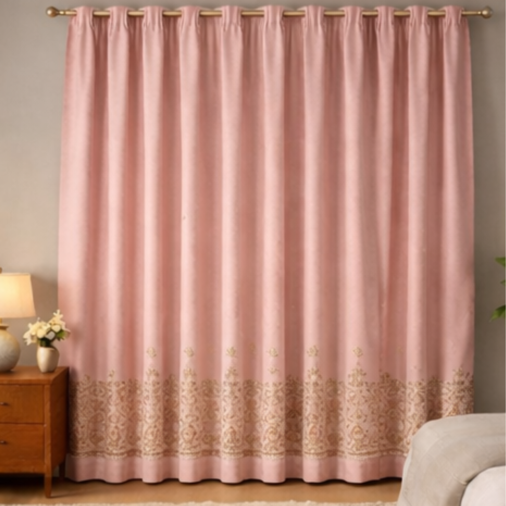 Cotton - Room Darkening Floral light pink Curtains - Pack of 1 Curtain