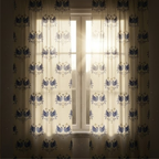 Linen Sheer -  Blue Small birds Print - Pack Of 1 Curtain