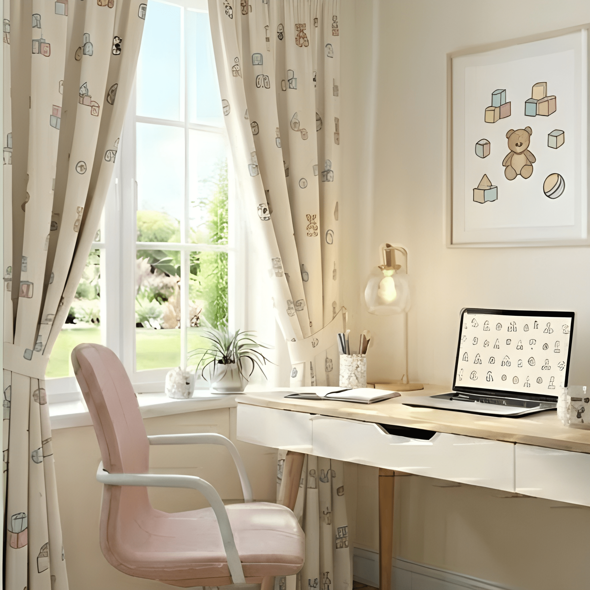 Teddy Bear Toy Print Curtain  - Pack Of 1 Curtain