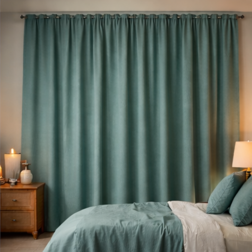 Cotton - Room Darkening Plain Teal Green Curtains - Pack of 1 Curtain