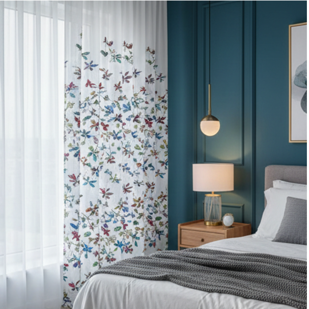 Linen Sheer - Butterfly Print - Pack Of 1 Curtain