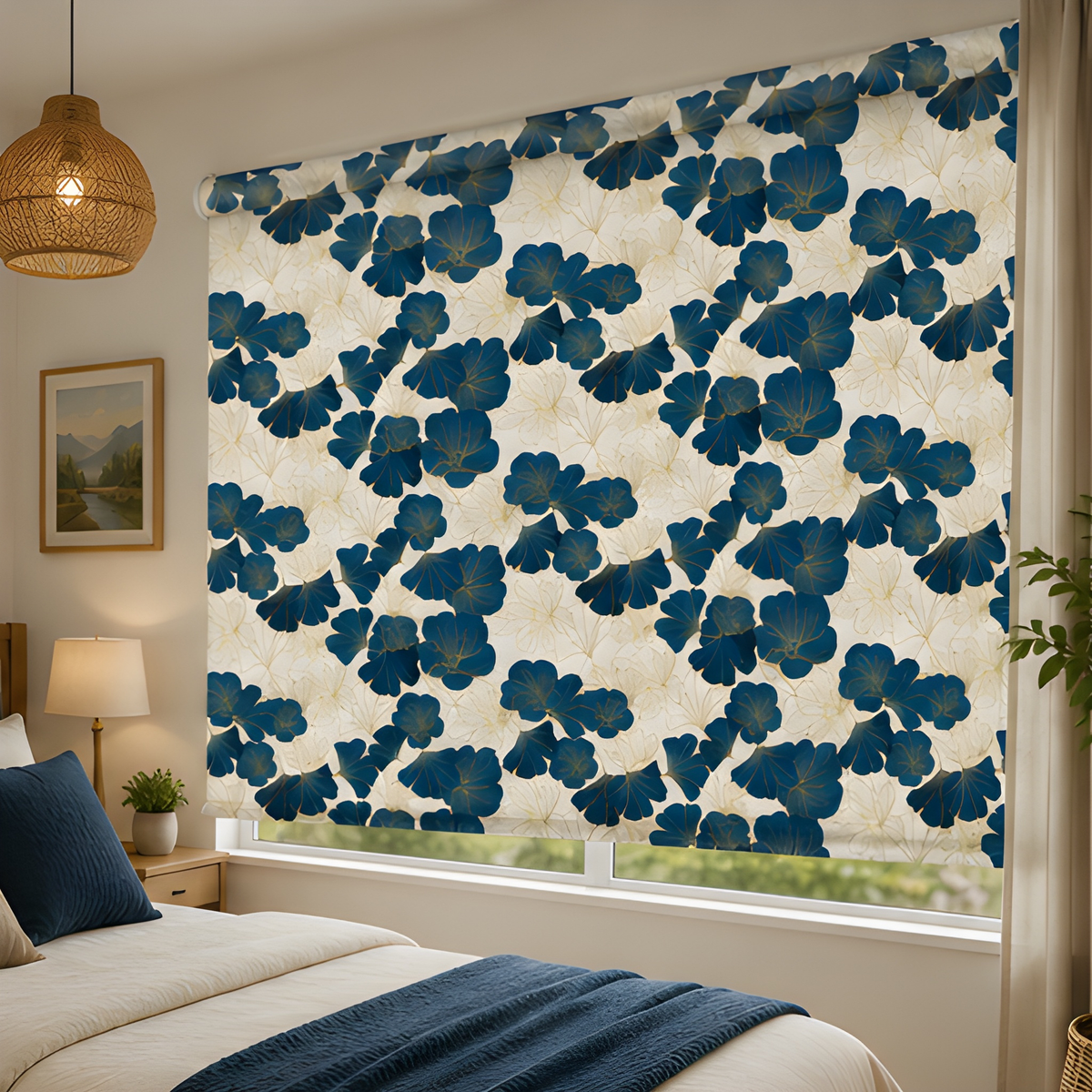 Navy blue flower design blinds | Roller & Roman Blinds | Premium Quality Prints