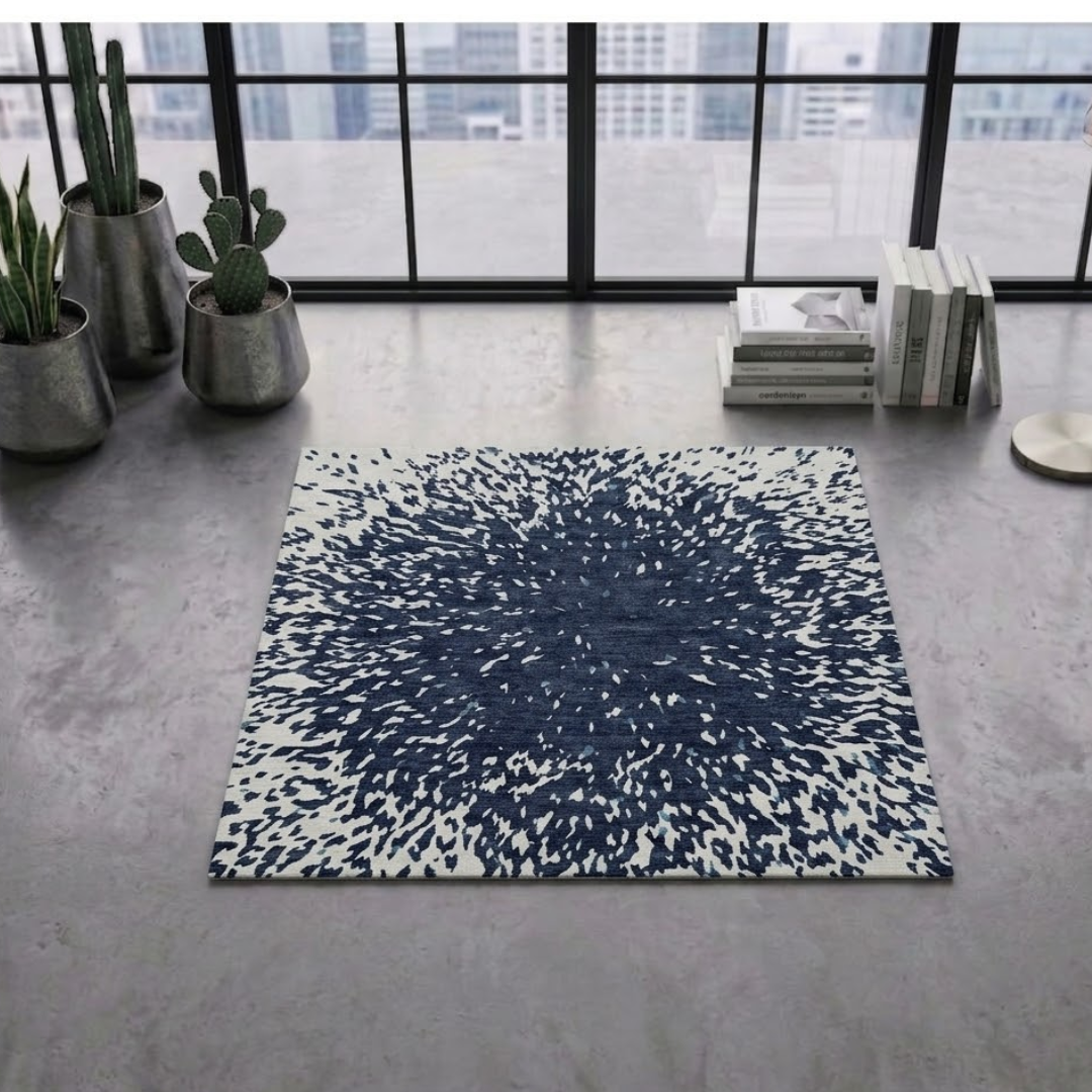 Unique Navy & white pattern design - Square - Premium Wool Carpet