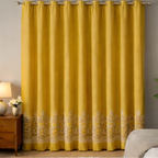 Cotton - Room darkening Floral Yellow Curtains - Pack of 1 Curtain