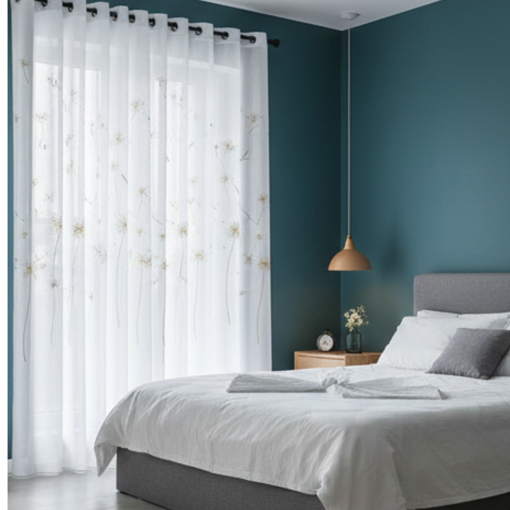 Linen Sheer - Yellow Grey Dandelion Print - Pack Of 1 Curtain