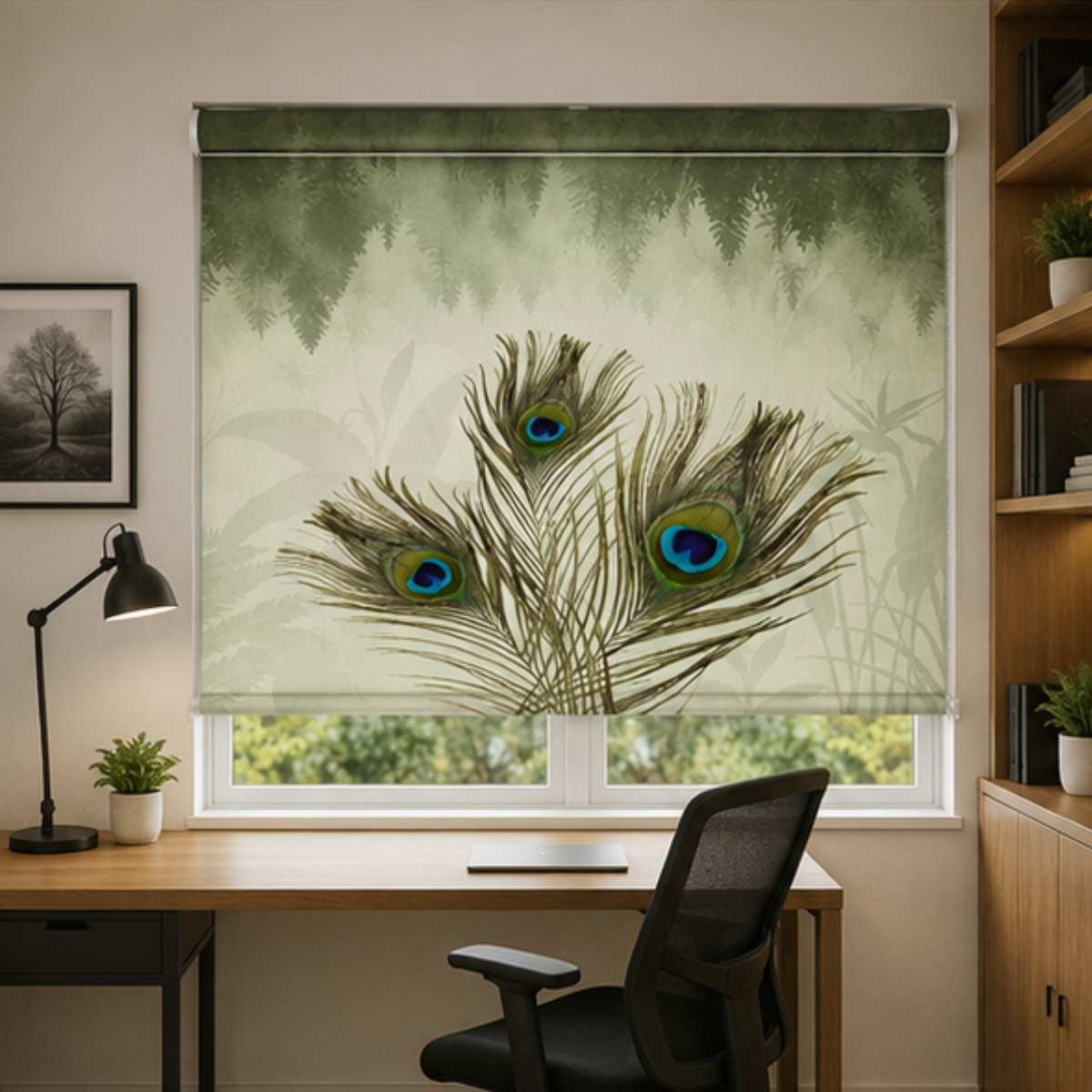 Aesthetic peacock feather theme design | Roller & Roman Blinds | Premium Quality Prints
