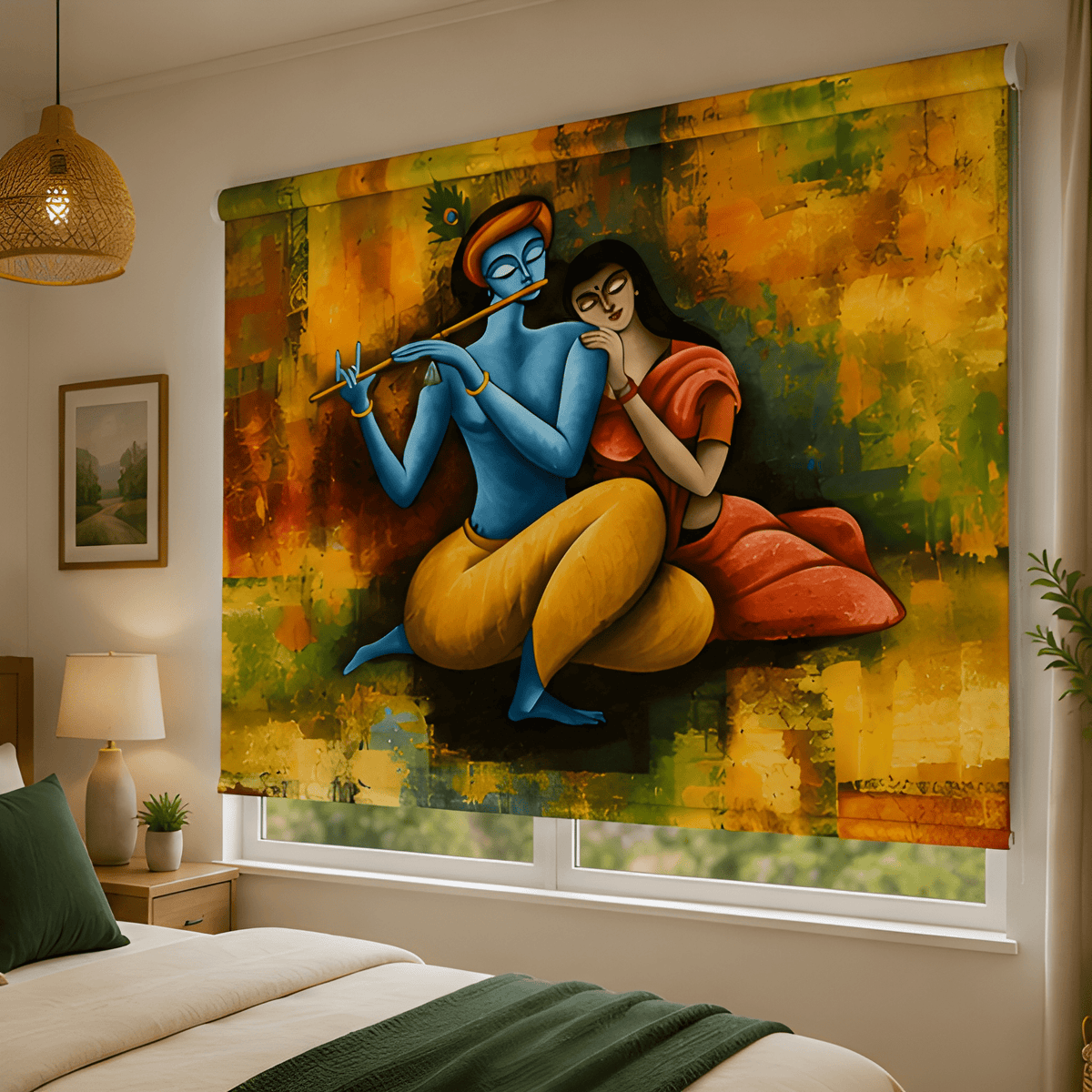 Radha Krishna theme blinds for modern home | Roller & Roman Blinds | Premium Quality Prints