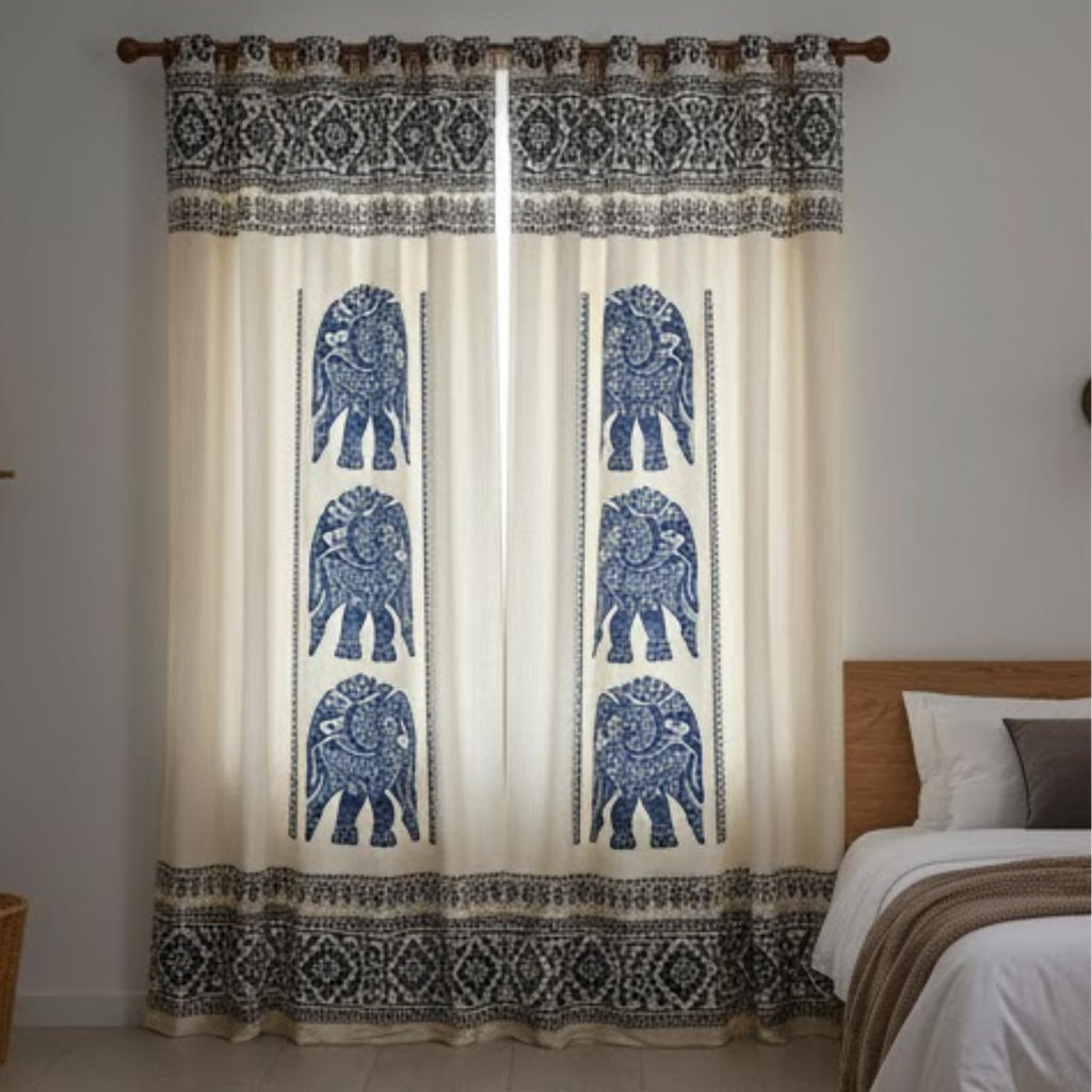 Cotton Light - Room Darkening Elephant Curtains - Pack of 1 Curtain