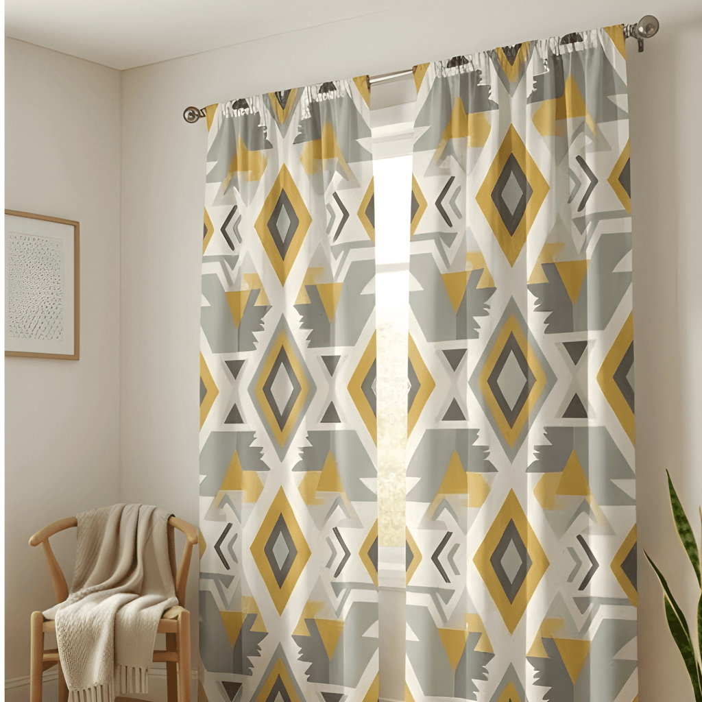 Modern Printed Geometric Curtain  – Premium 100% Polyester - Pack Of 1 Curtain