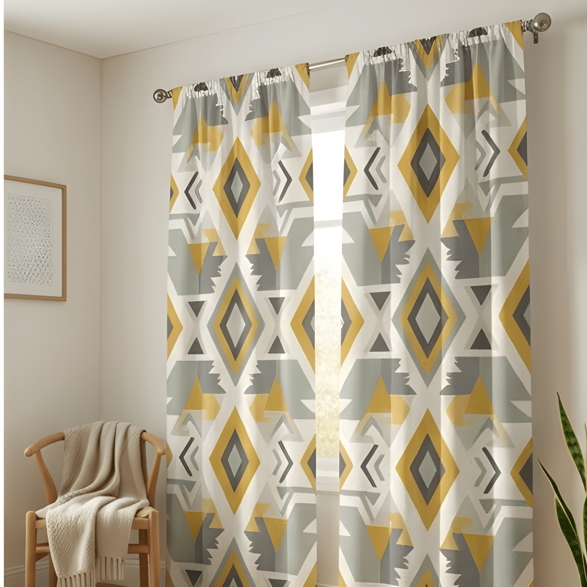 Modern Printed Geometric Curtain  – Premium 100% Polyester - Pack Of 1 Curtain