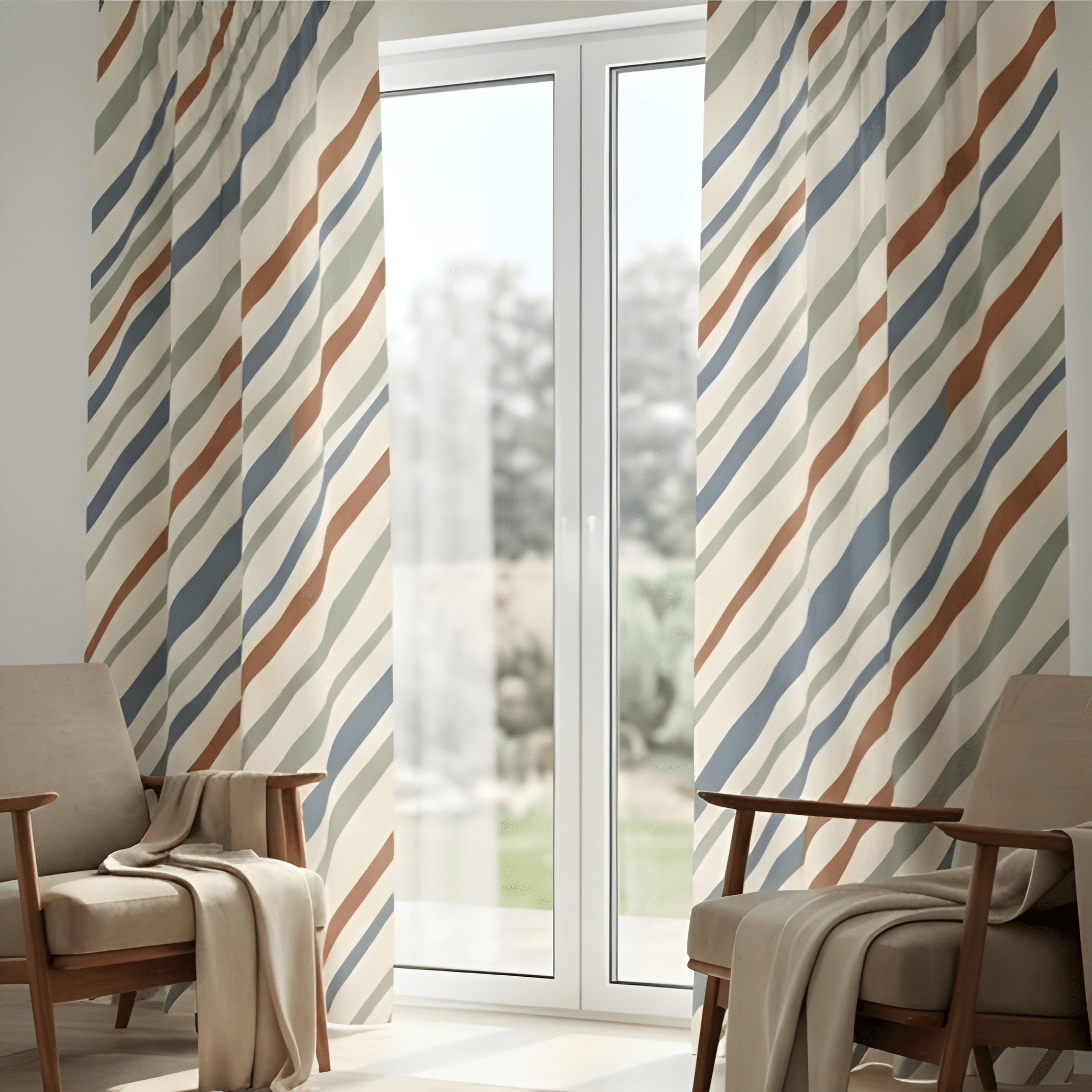 Modern Linear Geometric Curtain  – Premium 100% Polyester - Pack Of 1 Curtain
