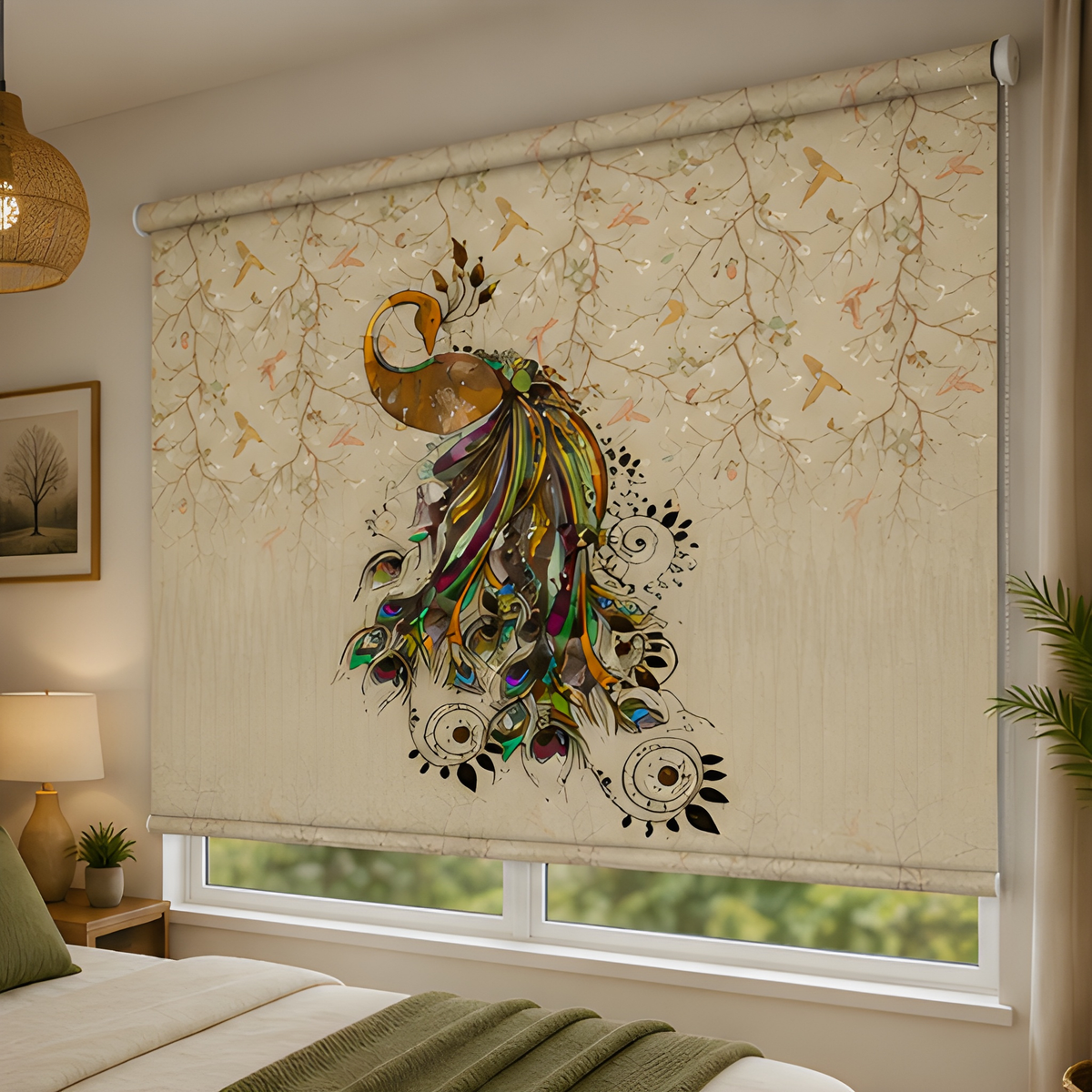 Beautiful peacock design for modern home| Roller & Roman Blinds | Premium Quality Prints