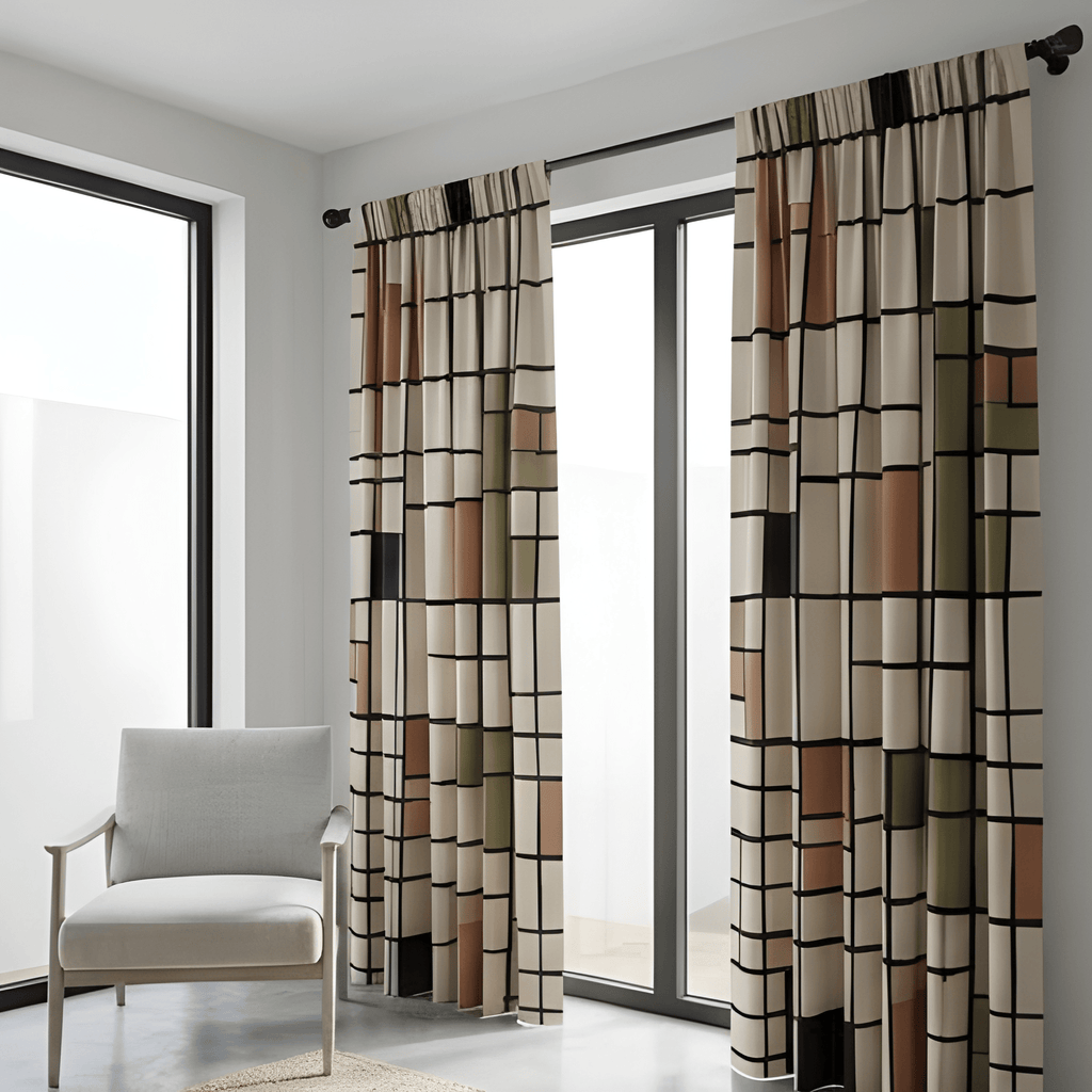 Contemporary Geometric Pattern Curtain  – Premium 100% Polyester - Pack Of 1 Curtain