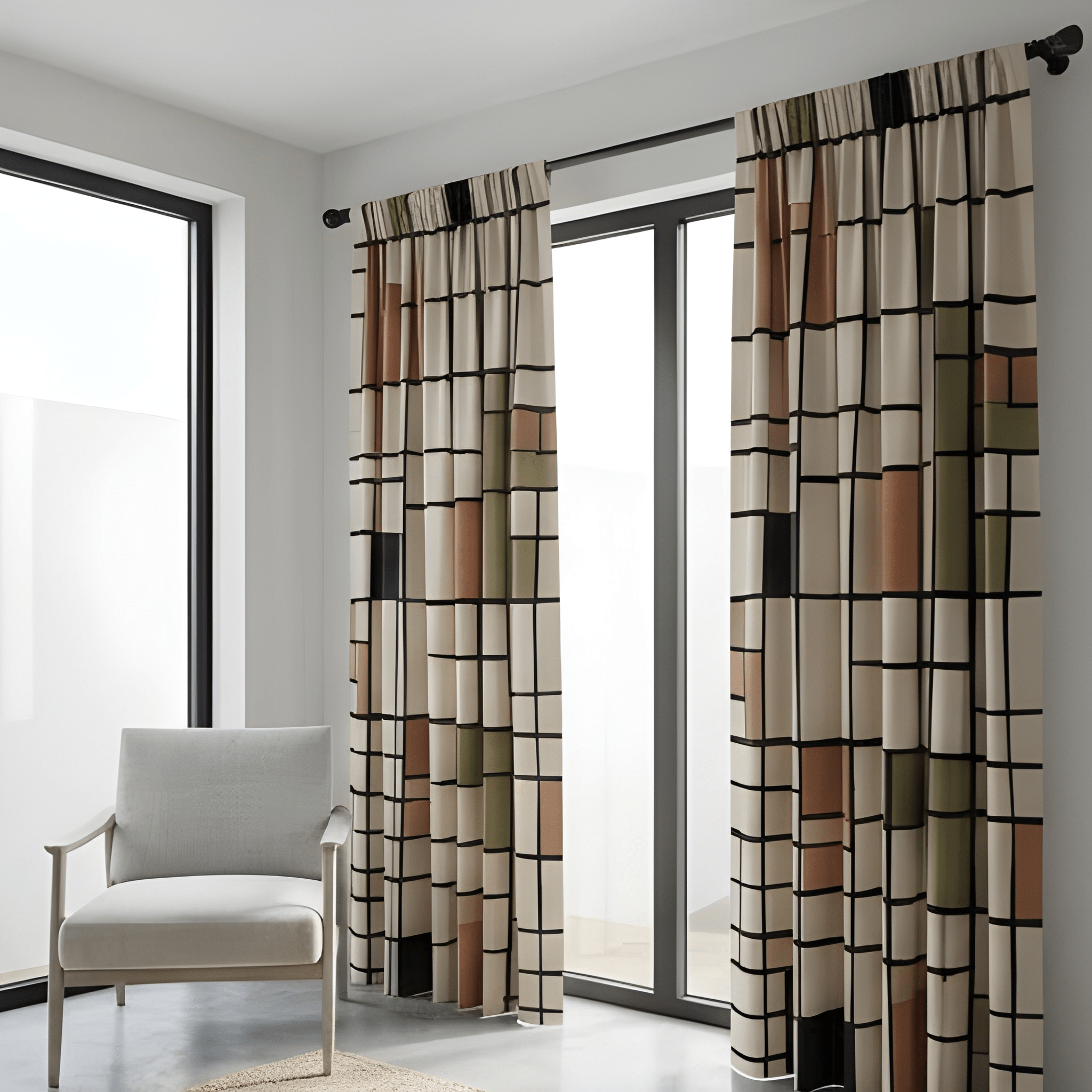 Contemporary Geometric Pattern Curtain  – Premium 100% Polyester - Pack Of 1 Curtain