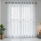 Linen Sheer - Yellow & Grey Dandelion Print - Pack Of 1 Curtain