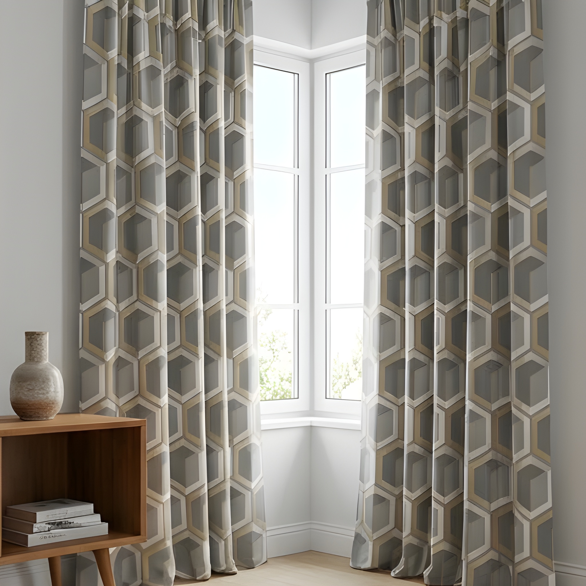 Hexa Pattern Geometric Curtain – Premium 100% Polyester - Pack Of 1 Curtain