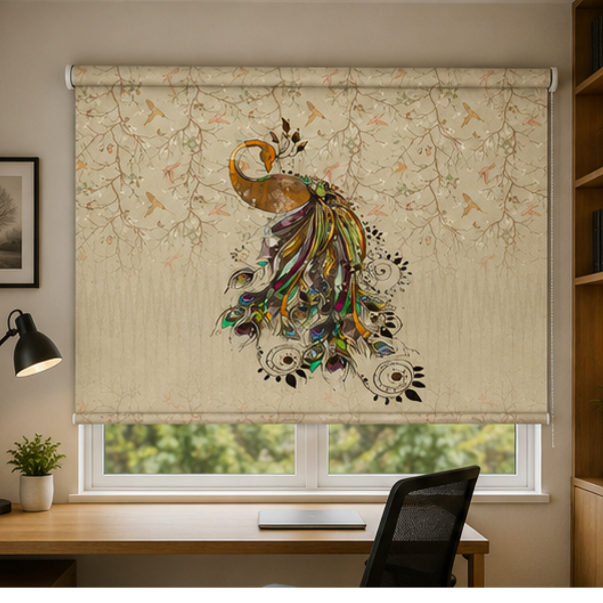 Beautiful peacock design for modern home| Roller & Roman Blinds | Premium Quality Prints