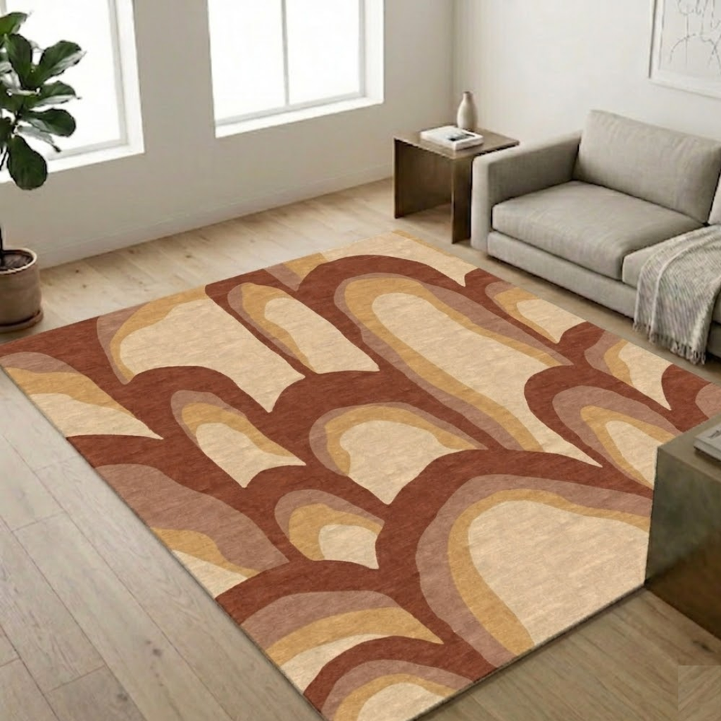 Aesthetic brown & cream theme rug design for modern homes - Rectangle - Premium Wool Carpet