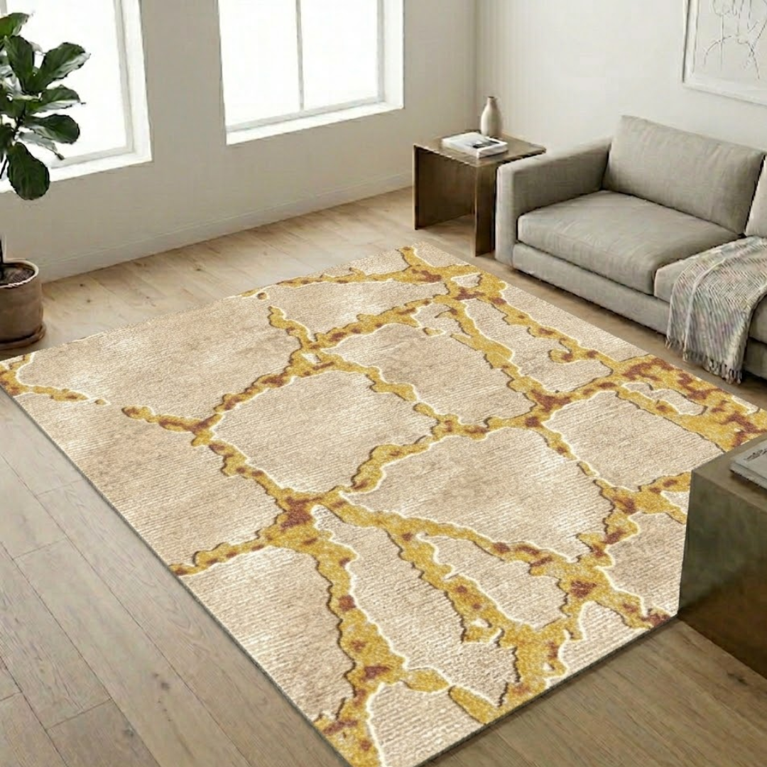 Aesthetic white & gold pattern design - Rectangle - Premium Wool Carpet