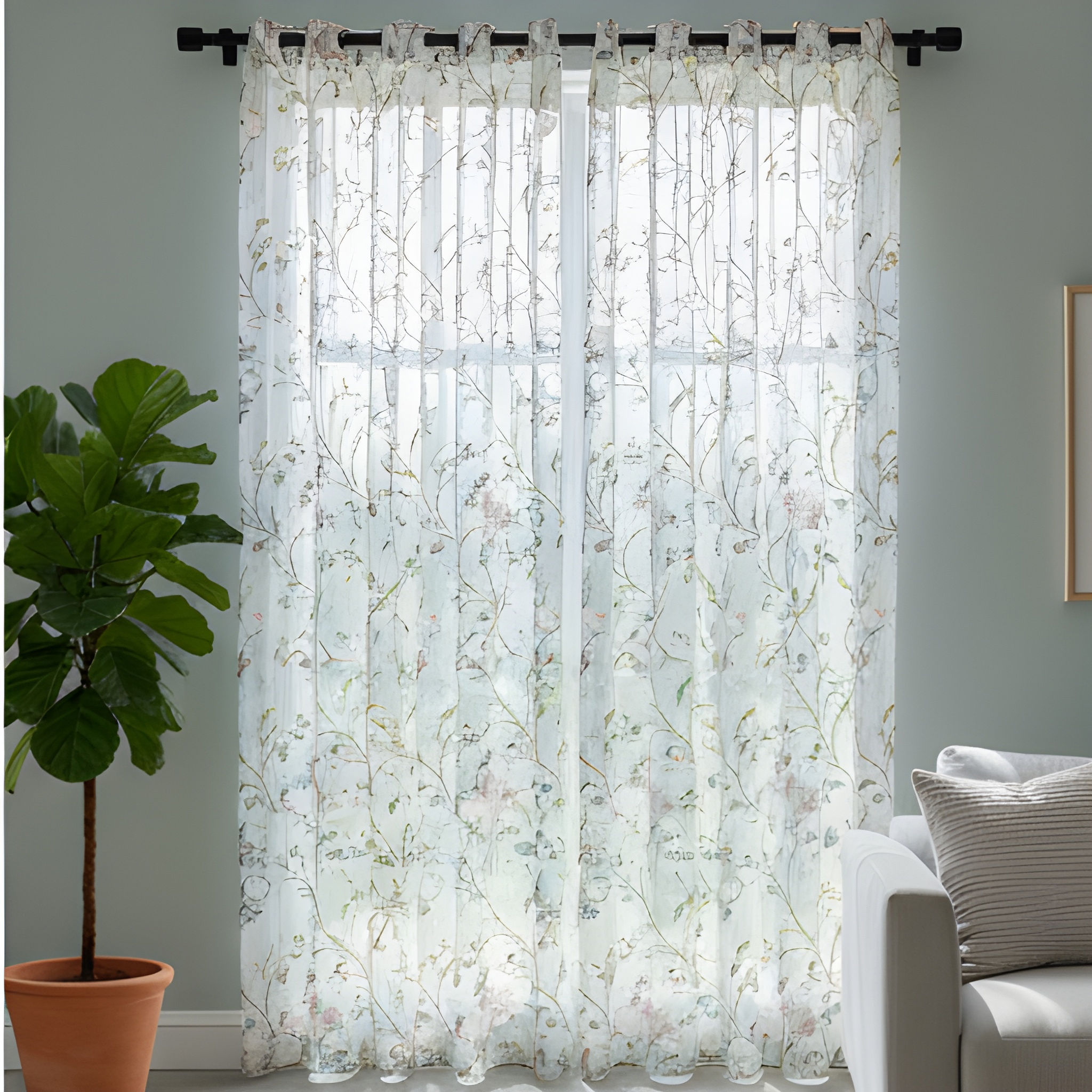 Linen Sheer - Rose Creepers Printed Sheer - Pack Of 1 Curtain