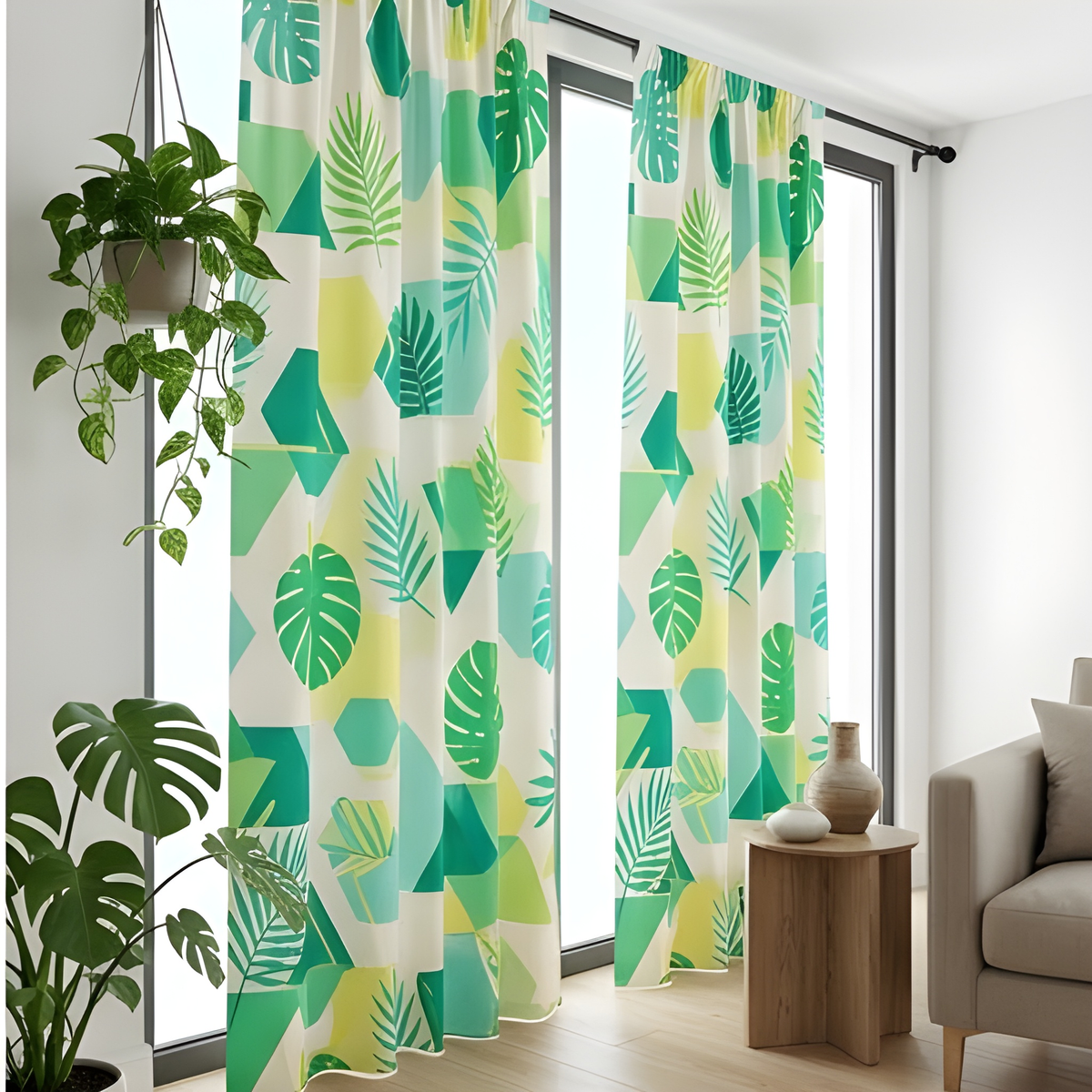 Shop geometric pattern printed curtains for living room online