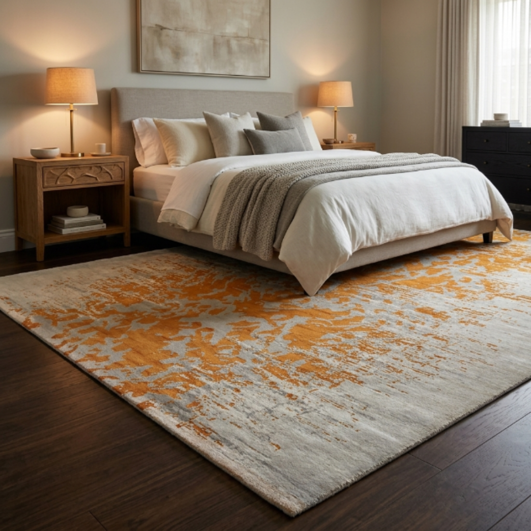 Orange & Cream Rug Pattern - Rectangle - Premium Wool Carpet